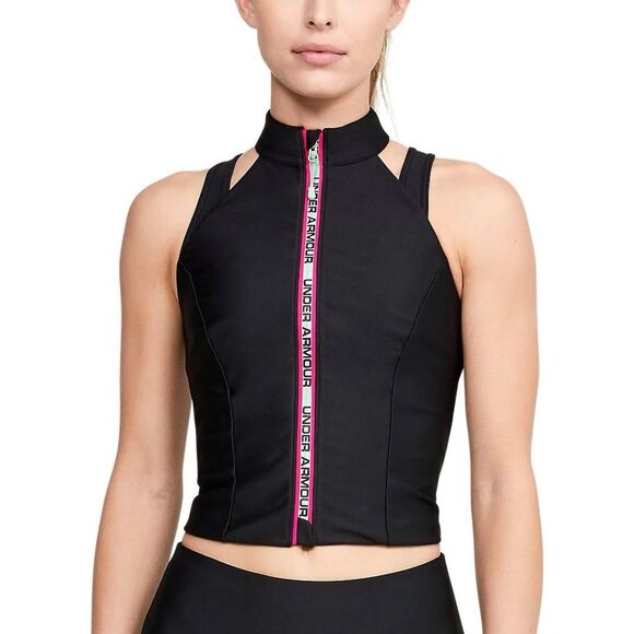 Under Armour Womens Summit Crop Top Size XL Black Full Zip High Neck Activewear - Picture 14 of 15